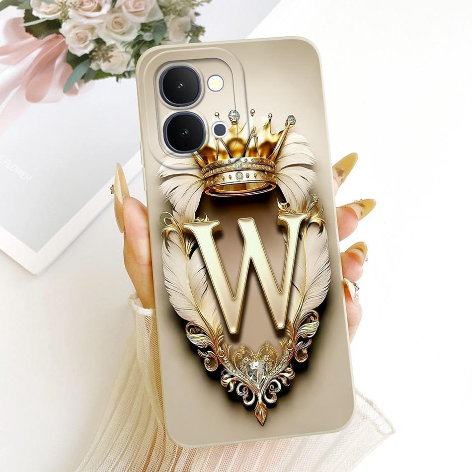 For Vivo Y31d Y51 Pro Y500i 2026 Feather Crown Initial Letter Phone Case For Vivo Y31D Y51Pro Y500i Soft Silicone Covers Bumpers