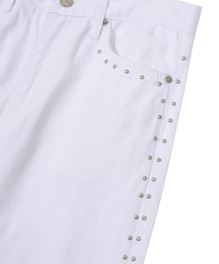 Eonibeu Open Zipper Rivet Denim Pants White