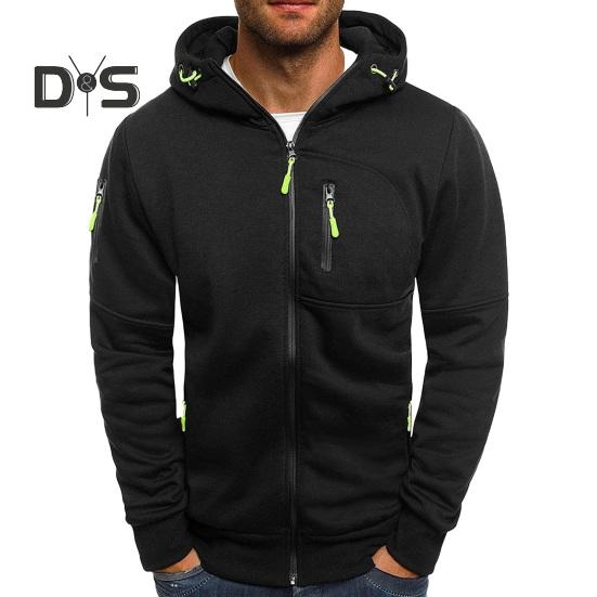 Мужская толстовка с капюшоном на осень-зиму свободная с длинными рукавами карманами на молнии с капюшоном тонкий однотонный повседневный пиджак XXXL чёрный 1819₽