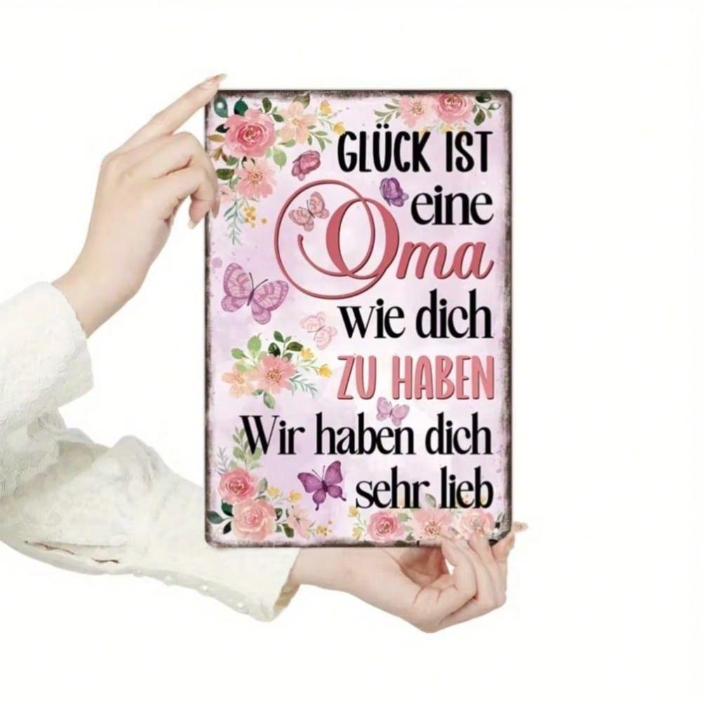 Metal Poster Wall Art Inspirational German Quote Butterfly Flower Home Decor Gift
