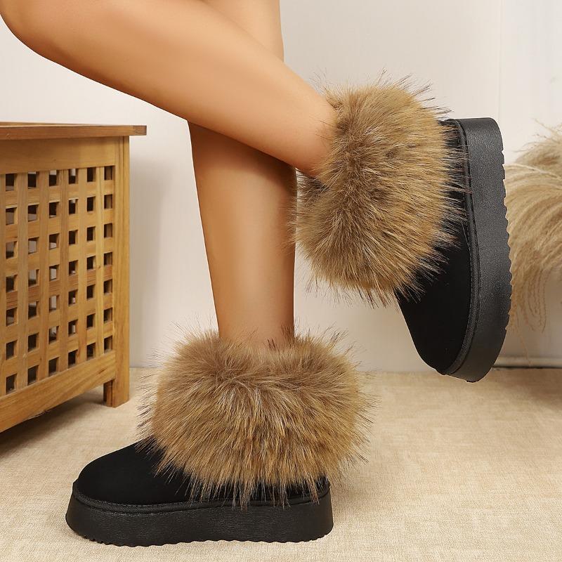 Large size snow boots women's new winter velvet thickened warm thick sole heightening imitation fox hair cotton boots cotton shoes