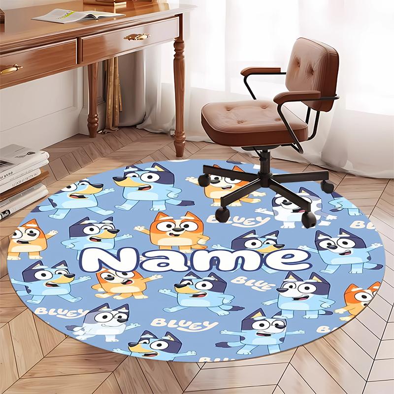 Custom Name Bluey Printed Round Rug Carpet Chair Rug Area Rug Entryway Doormats,for Office Chair Living Room Bedroom Kitchen Room.
