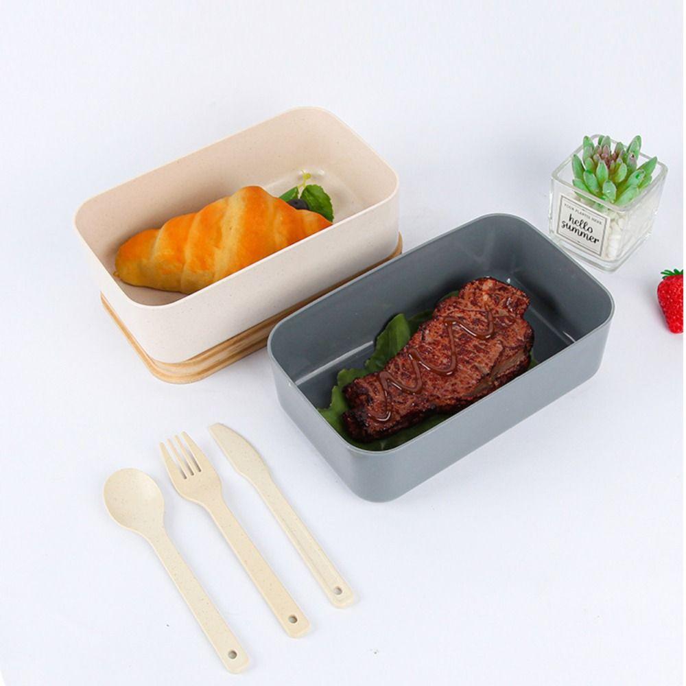 Wheat Straw Food Storage Box Bamboo Wood Cover Lunch Box Japanese Style   School Office