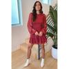 Export Single Lu Rose Red Fairy Light Plaid Elastic Stretch Chest-Flattering Dress Long Sleeve Big Hem Skirt