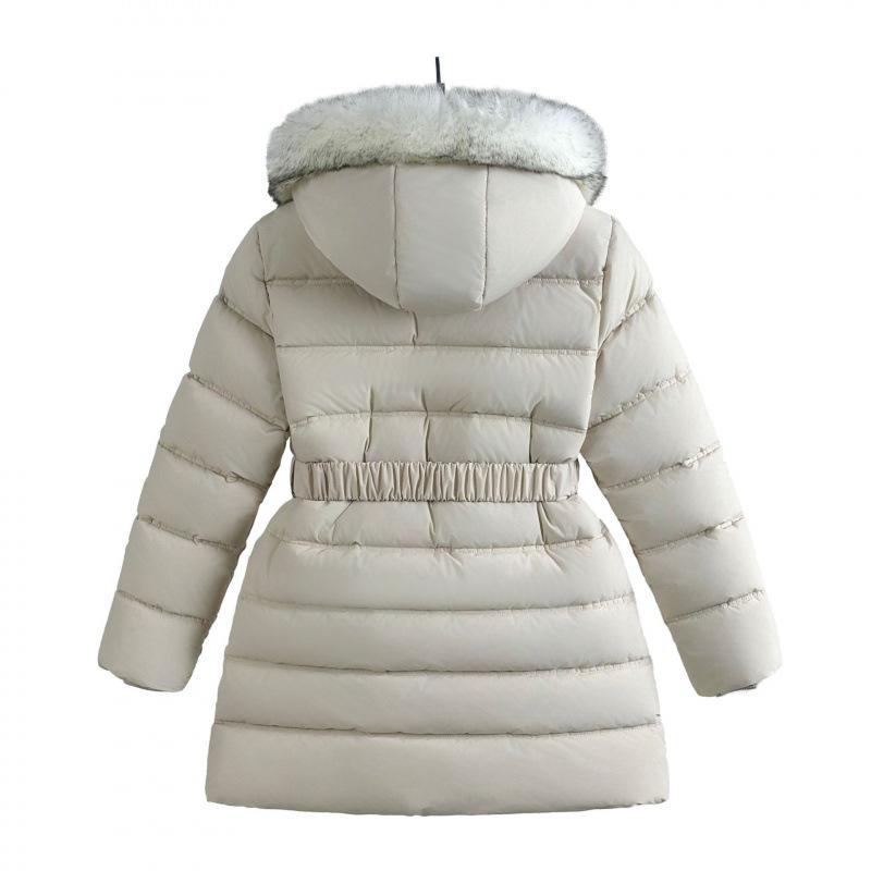 Winter Long Style Teen Girls Jacket Solid Color Slim Fit Fashion Detachable Hat Big Fur Collar Hooded Keep Warm Coat for Kids