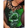 women's Rhinestone Hollow Out 3D Rose Print Slim Fit Tank Top Sleeveless Casual Camisole Top