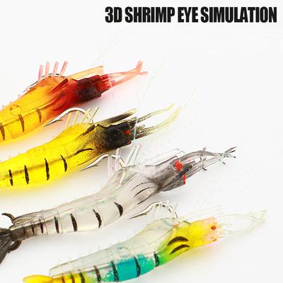 7PCS Shrimp Saltwater Fishing with Hook Soft Shrimp Fishing Tackle for Saltwater