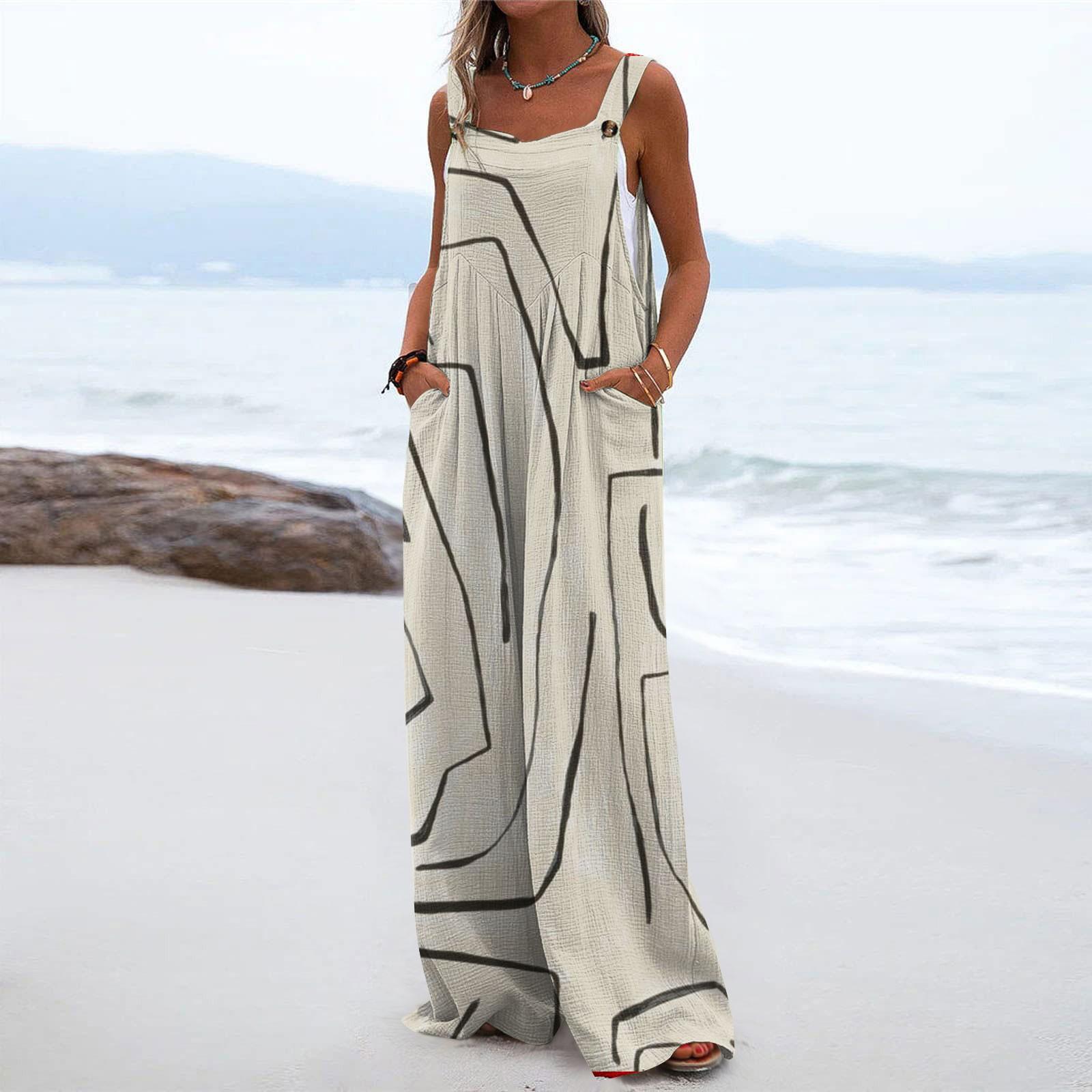 

Женский комбинезон на пуговицах с принтом, повседневные свободные комбинезоны без рукавов с карманами XXL хаки