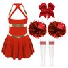 Girls Cheerleading Outfit Letter Print Patchwork Crisscross Straps Hollow Back Sleeveless Dance Dress Bowknot Headwear Hand Flowers Socks