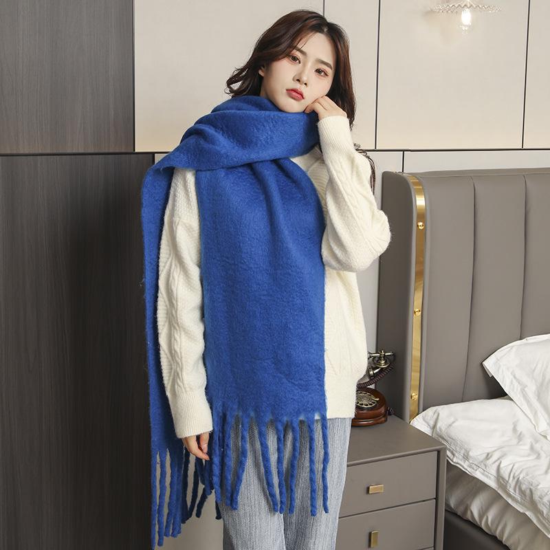 Imitation Cashmere Scarf for Women Winter Warm Thickening New Solid Color Scarf for Men Thick Tassel Woolen Scarf