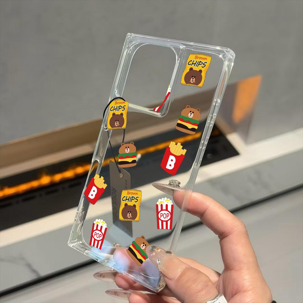 

Clear Square Back Tube Case Protection For iPhone 14 Pro Max 11 16 ProMax 15 Plus 13 12 Anti-Oxygen,Teddy Bear with Fries Pattern Casing iphone 11 ProMax