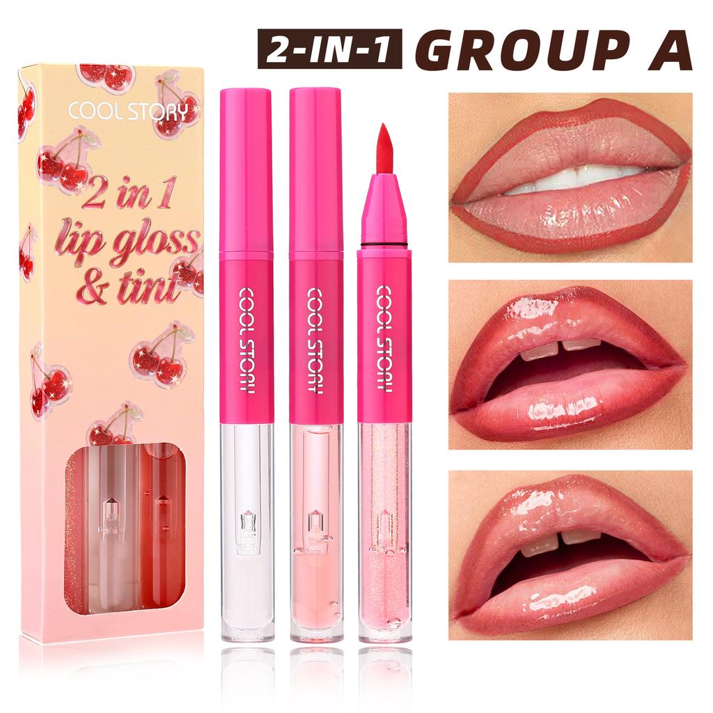 9 Colors 2-in-1 Mirror Shine Lip Gloss Matte Brown Lipliner Plumping Lasting Tint Water Glossy Juicy Non-Sticky Lip Makeup