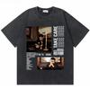 Washed Vintage Rapper Drake Take Care Album Graphic T Shirts Men Hip Hop Retro Tshirt Mens Fashion Casual Oversized Tee Shirt