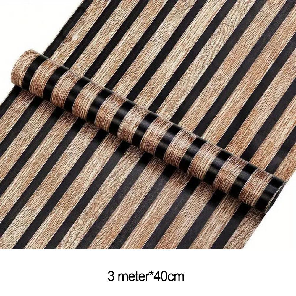 PVC Wood Slat Wallpaper Removable Peel Wallpaper Self Adhesives Wall Sticker For Kitchen Countertop Cabinet Home Decor