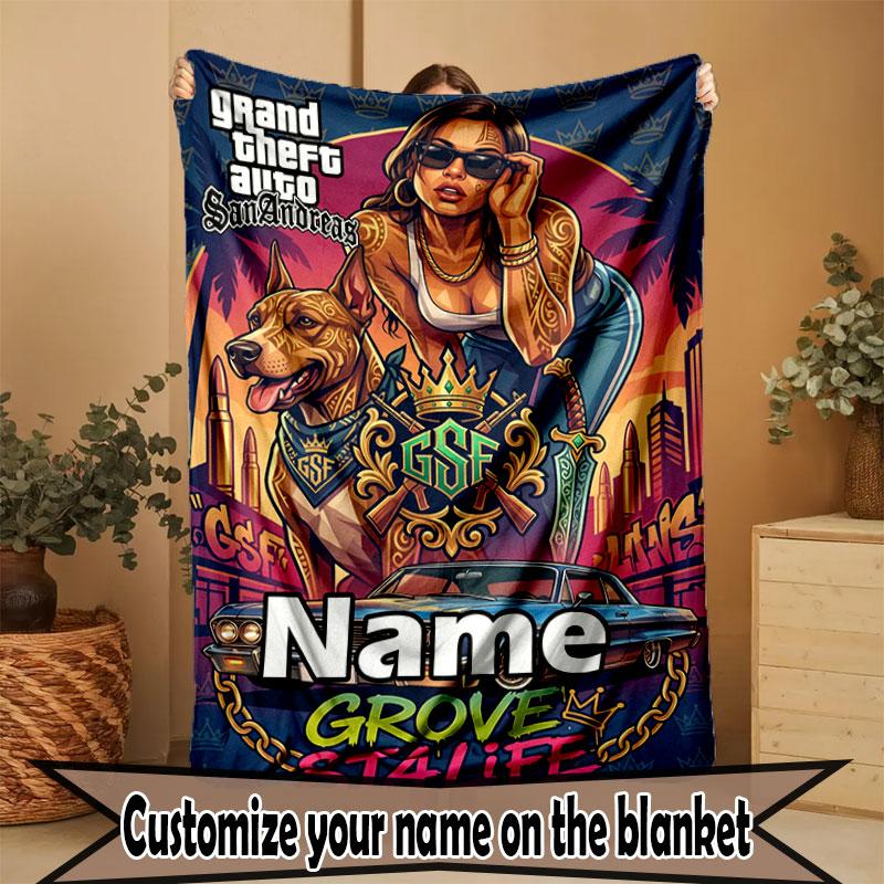 Custom Name Personalized Grand Theft Auto Print Blanket, Home Decor, Bedroom, Sofa, Camping, Couch, Gifts for Birthday Christmas