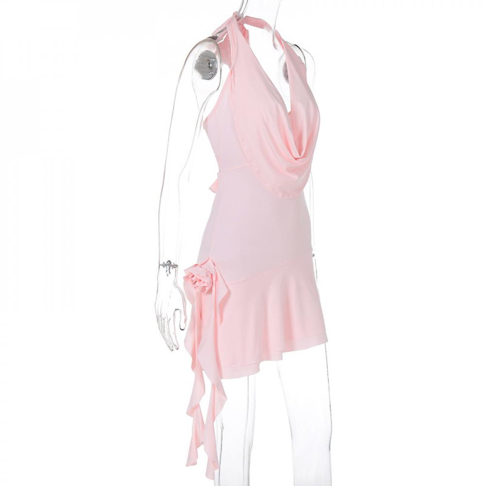 Rochie mini de damă slim fit cu decolteu adânc în V, halter fără spate, plasă, rochie scurtă elegantă de seară, vestidos Y2K