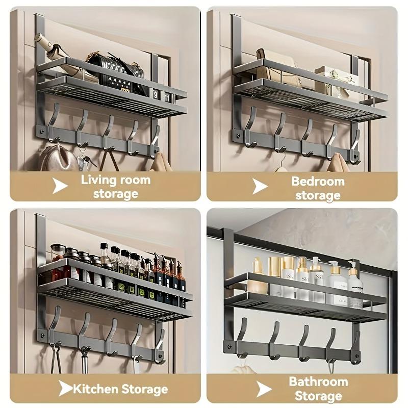 [Door Organizer Rack] Heavy-Duty Metal Over-the-Door Organizer Rack - Space-Saving Door Storage Shelf, Easy Installation, Hooks for Hanging Bags, Hats