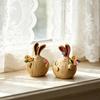 2 Pcs Easter Bunny Figurine Cute Round Garlic Bunny Statue Resin Rabbit Sculpture for Shelf Mantel Tabletop Spring Indoor Decoration