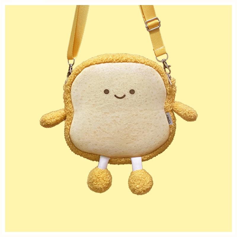 Cute Toast Bread Plush Crossbody Bag Cartoon Smiley Face Phone Wallet Purse For Women Girls Shoulder Handbag