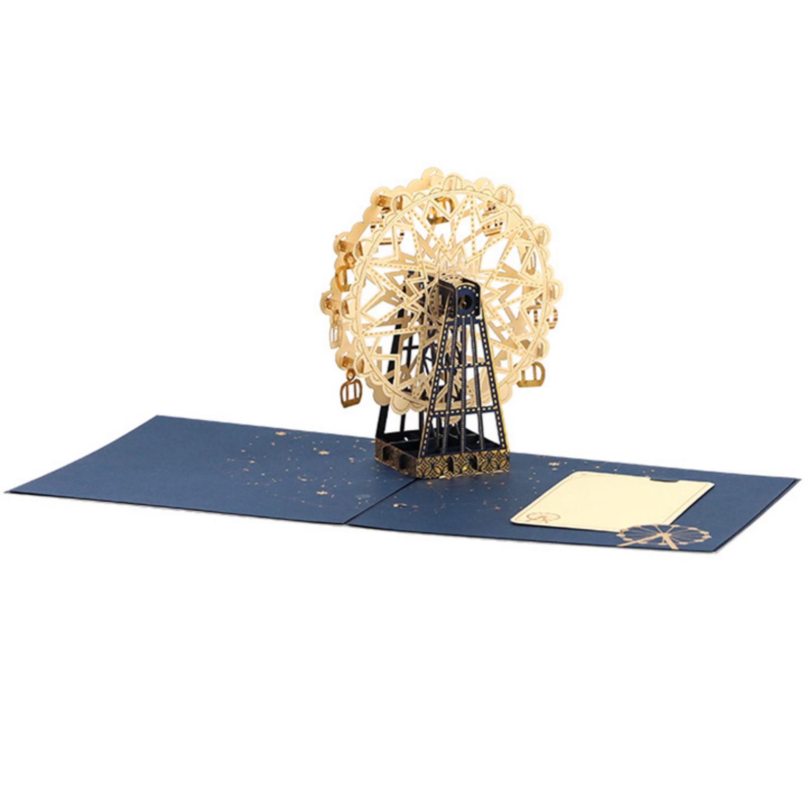 3D Standing Ferris Wheel Greeting Card With Shimmering Gold Detail Holiday Card Perfect For Christmas Valentines Day синий