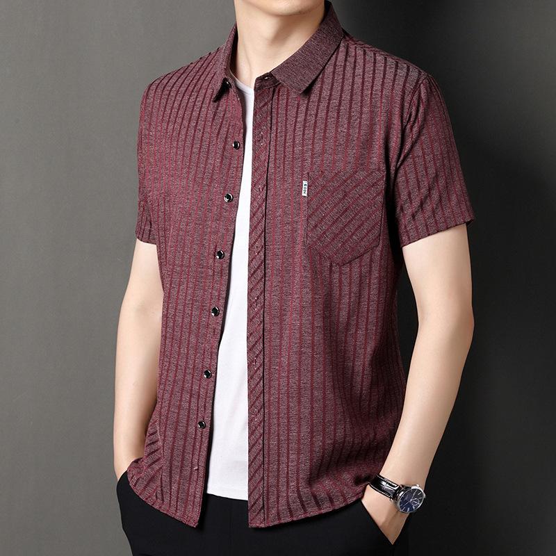 Men's Business Casual Short Sleeved Printed Shirt with Wrinkle Resistance No Ironing Comfortable All Season Versatile Top