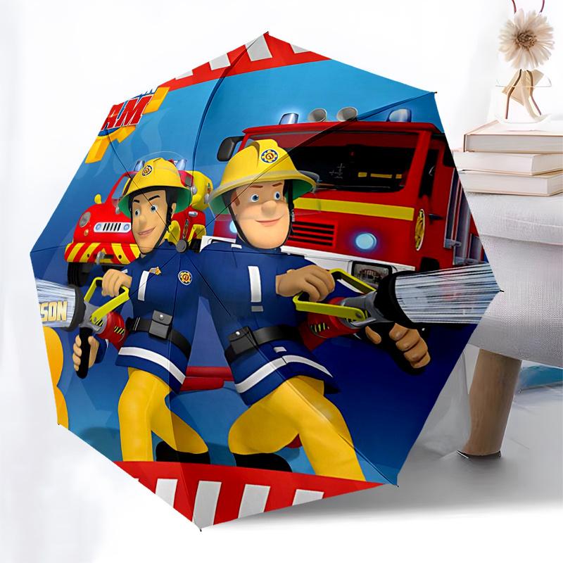 Fireman Fire Trucks Themed Travel Umbrella-8 Ribs Automatic Opening and Closing, Portable Folding Design, Compact and Stylish Umbrella Suita