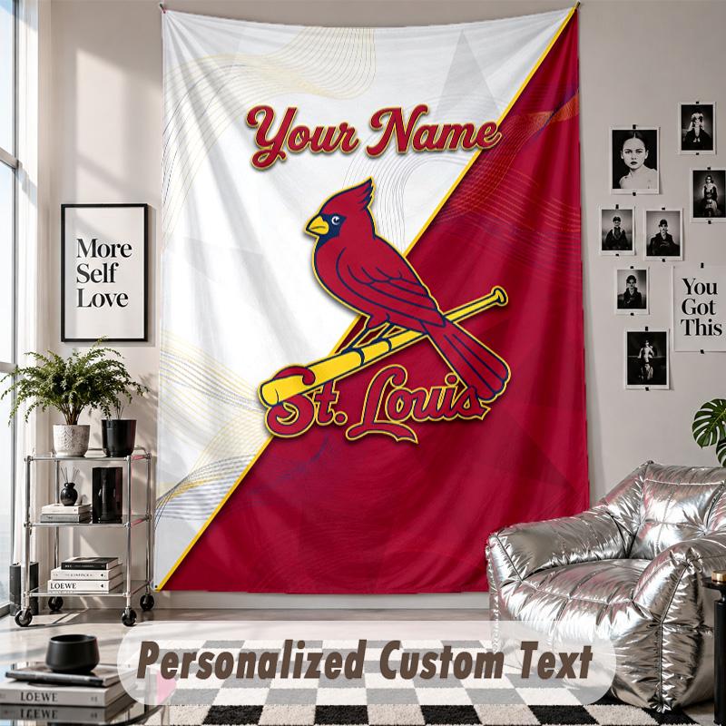 Wall Hanging Tapestry With Custom Name & Text, St. Louis Cardinals Decorative Tapestry For Bedroom