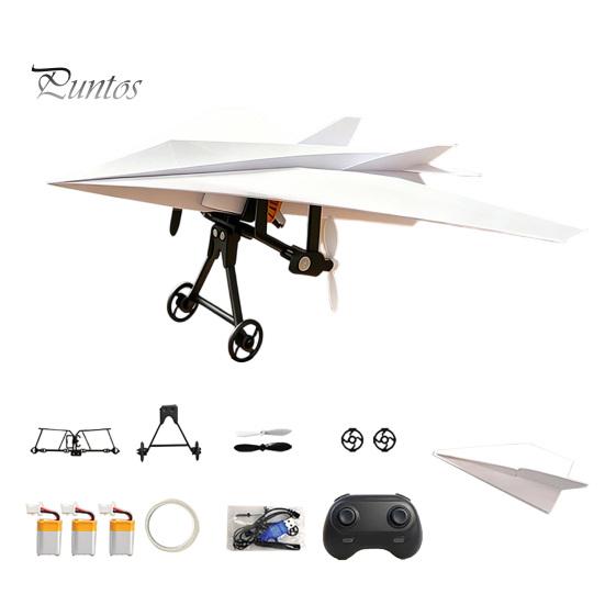 RC Plane with Dual Propellers Remote Control Paper Airplane Kit, DIY Electric Gyro Kit Stabilizer, Propellers, Lightweight Glider Assembly Toy
