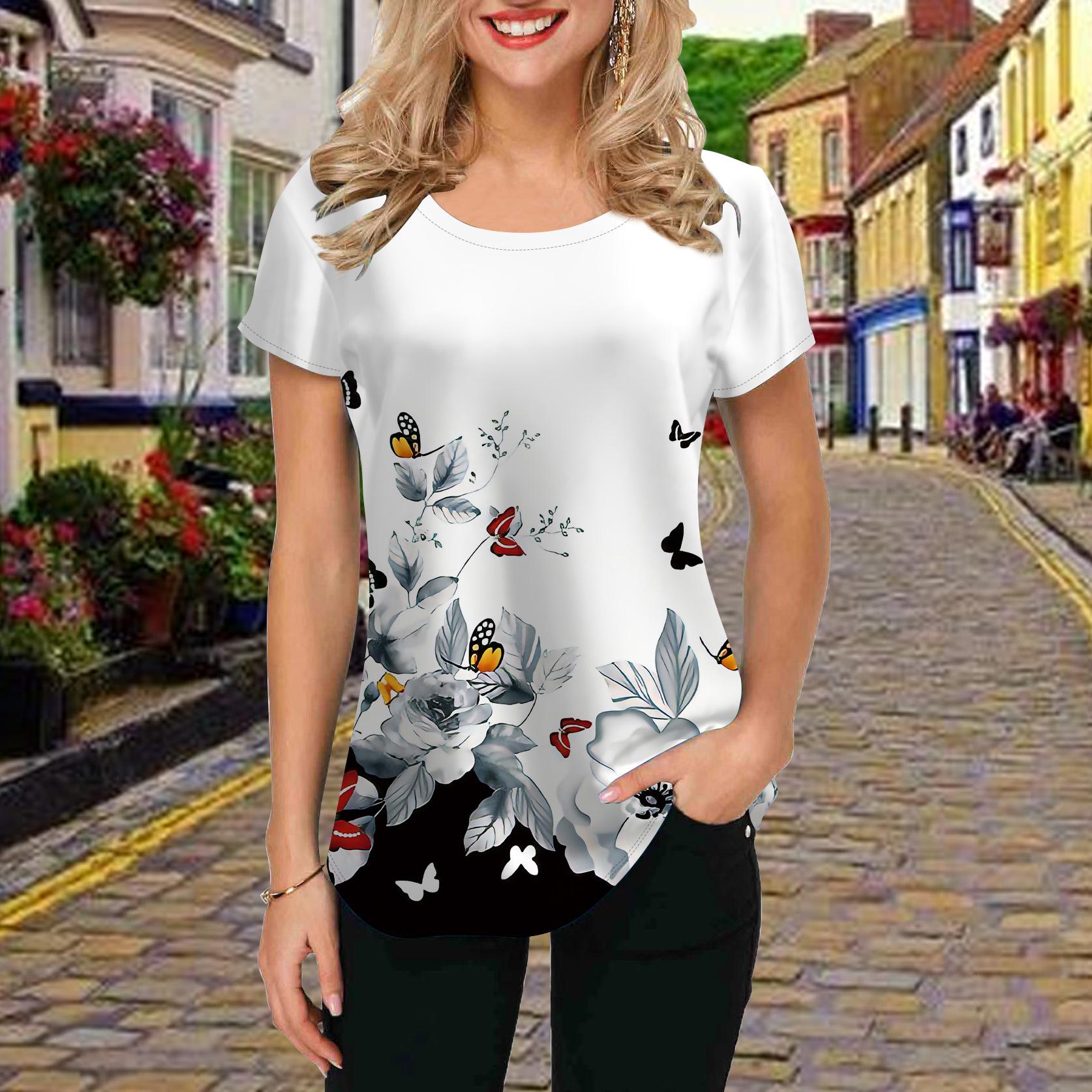 

Модная женская футболка с принтом гортензии, забавная повседневная футболка с круглым вырезом и короткими рукавами, летняя женская футболка 8XL серый