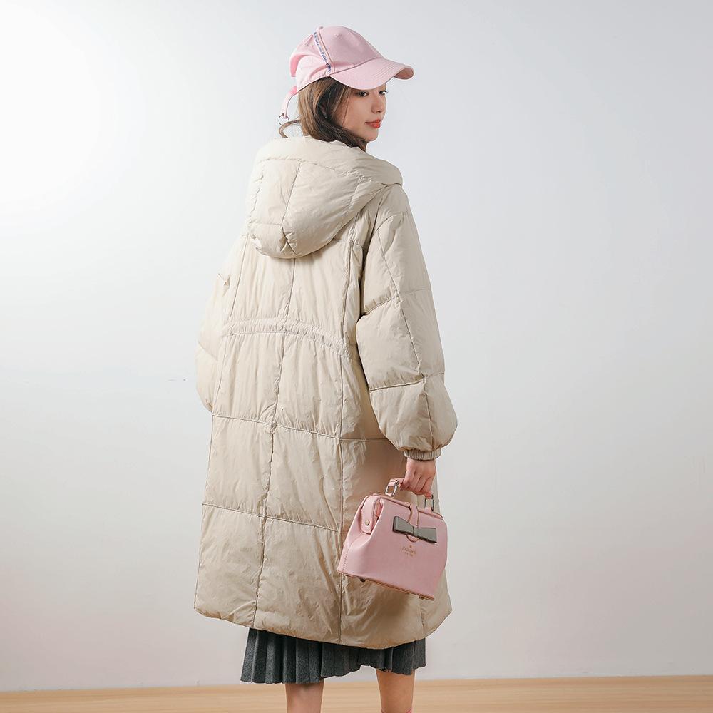 Feather 90 Down Medium and Long White Duck Down Thickened Solid Color Loose Retro Literary Down Jacket Women's Coat