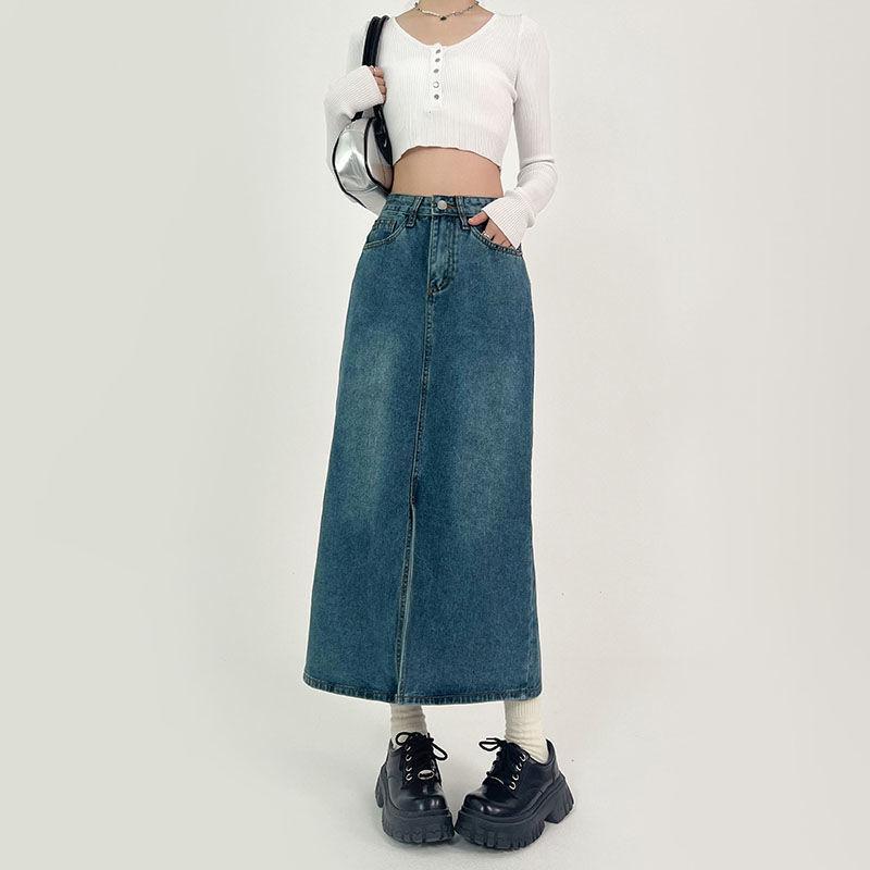 Юбка джинсовая с разрезом А-силуэта для женщин — фото 2