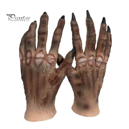 Detailed Zombie Hands 1 Pair Halloween Costume Gloves for Adults Kids, Horror Accessories Gloves, Latex Scary Ghost Hand Cosplay Accessory Masquerade