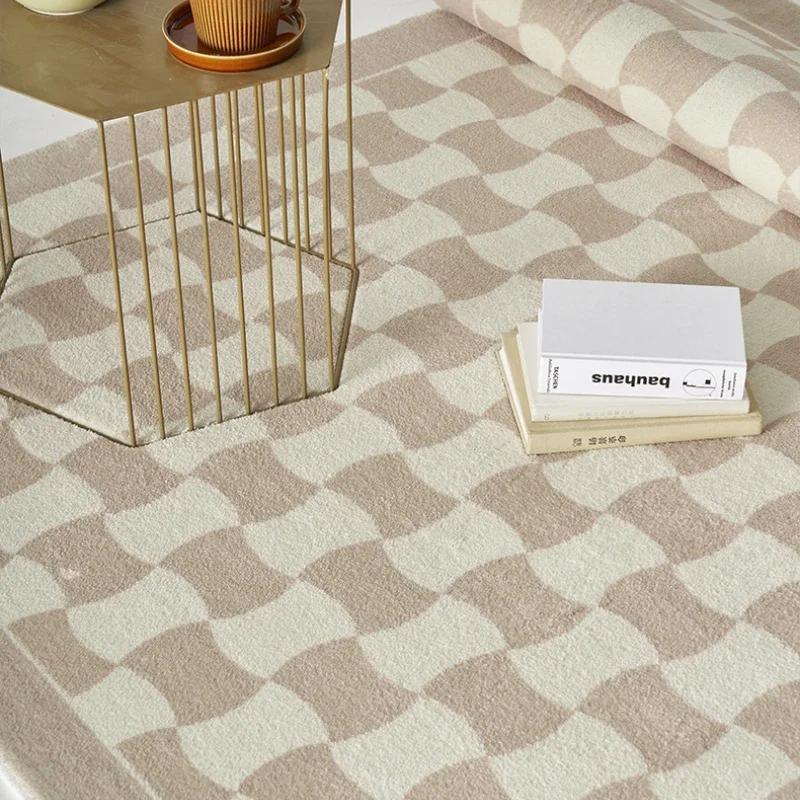 Fashion Retro Checkerboard Pashmina Thickened carpets for Living Room Bedroom Soft Fluffy Bedside mats Plush Large area rugs