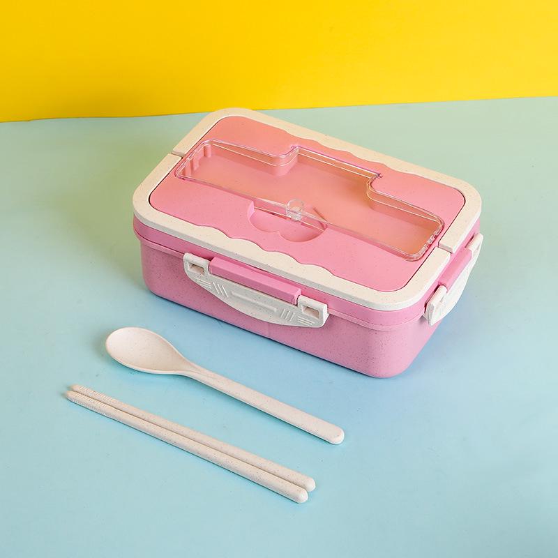 Lancheira Bento Isolada de Palha de Trigo 1500ML - Recipiente Quadrado para Micro-ondas