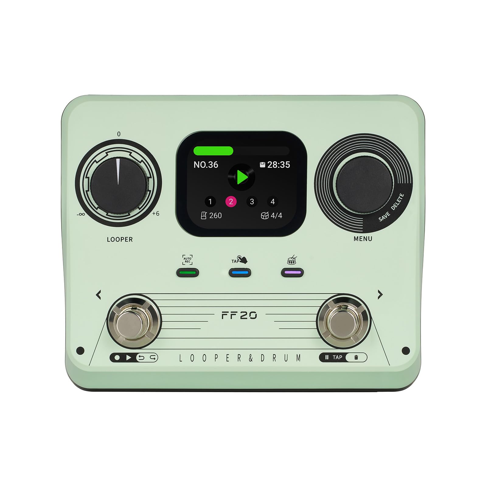 

Generic Dual Pedal Control Drum Machine Looper Guitar Effects Pedal Stereo Recording 5 Hours 220 Rhythms Applicable Electric Guitar Effects Processor зелений