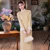 Yellow velvet winter clothing national style new Chinese long-sleeved cheongsam winter thick improved young women's high sense