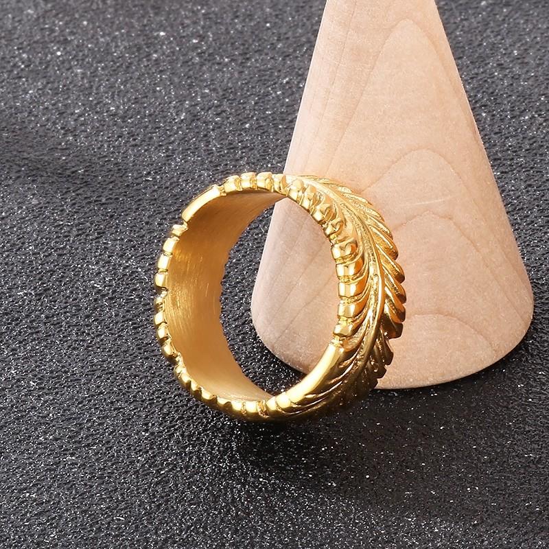 Personality Stainless Steel Feather Ring for Men Women Punk Color Gold Round Finger Ring Trendy Jewelry Anillos Charm Gift