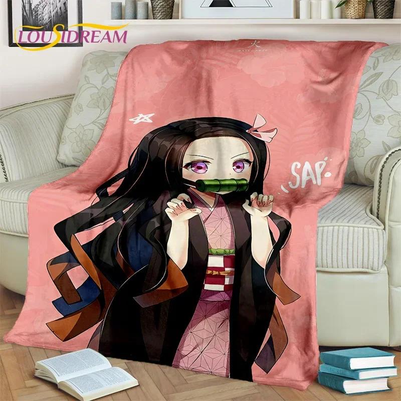 Kamado Nezuko Demon S-Slayer Japan Anime Mykt flanellteppe for senger Soverom Sofa Piknik, Kasteteppe for barn Utendørs Fritid