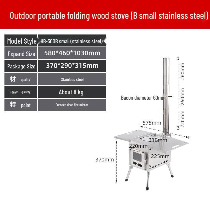 Portable Outdoor Cassette Stove: Camping Heater, Firewood Stove, Barbecue Grill, Chimney Oven, Stainless Steel.