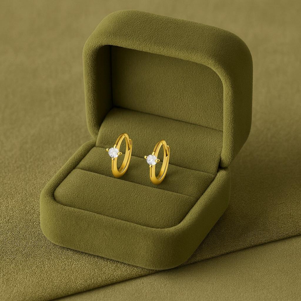 Solitaire Huggie Hoop Örhängen - 925 Sterling Silver Förgyllda