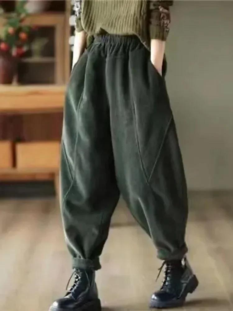 Corduroy  Autumn Winter Pants Casual High Waist Warm Women Pantalones Vintage Ankle-length Jogger Fashion Trousers
