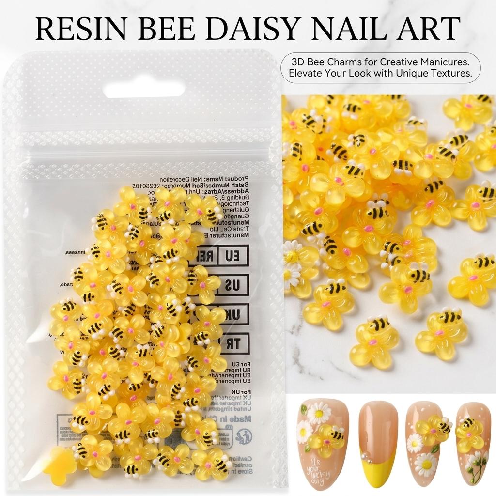3D Resin Flower Bees Nail Art Decorations for Spring Summer Creative Designs