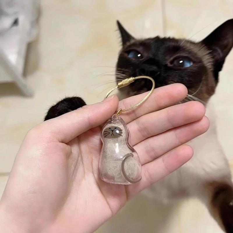 3Pcs My Pet'S Fur Container Cat Hair Storage Box Hanging Cat Keychain Pendant Pet Hair Grooming Souvenirs Bag Hanging Decor
