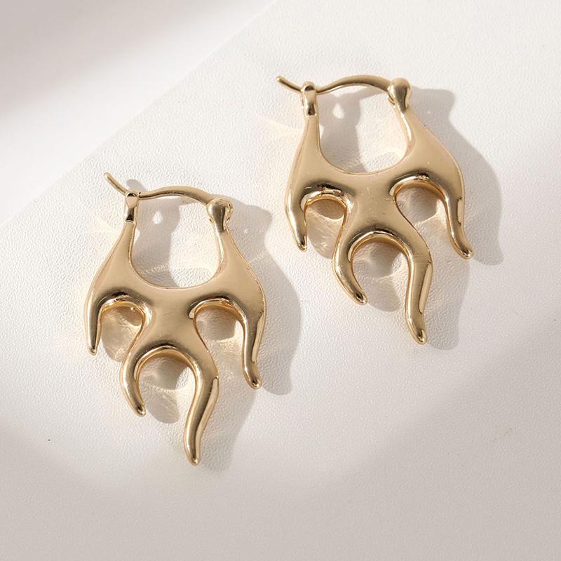 Gothic Punk Metal Flame Creative Earrings Neutral Exaggerated Irregular Geometric Perforated Earrings Daily Jewelry Gifts