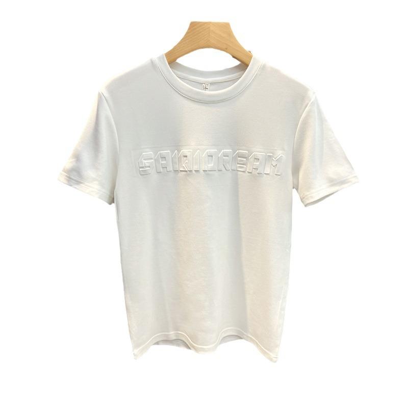 Three-Dimensional Letter T-Shirt Men'S Round Neck Slim-Fitting Simple Half-Sleeved Bottoming Shirt Green Versatile Short-Sleeved T