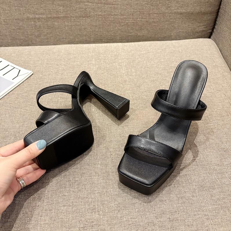 

11СМ Серебристые Туфли-Шлепанцы на Высоком Каблуке Белые Босоножки на Платформе с Квадратным Носком Для Женщин Летняя Женская Обувь на Каблуке Черные Sandalias Mujer 39 чёрный