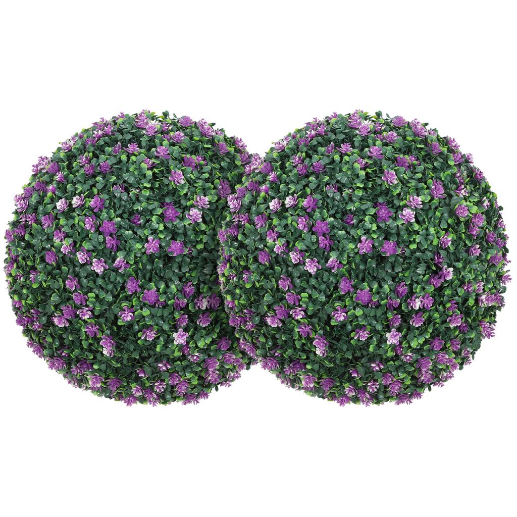 Set of Two Artificial Boxwood Balls Plants - Purple
