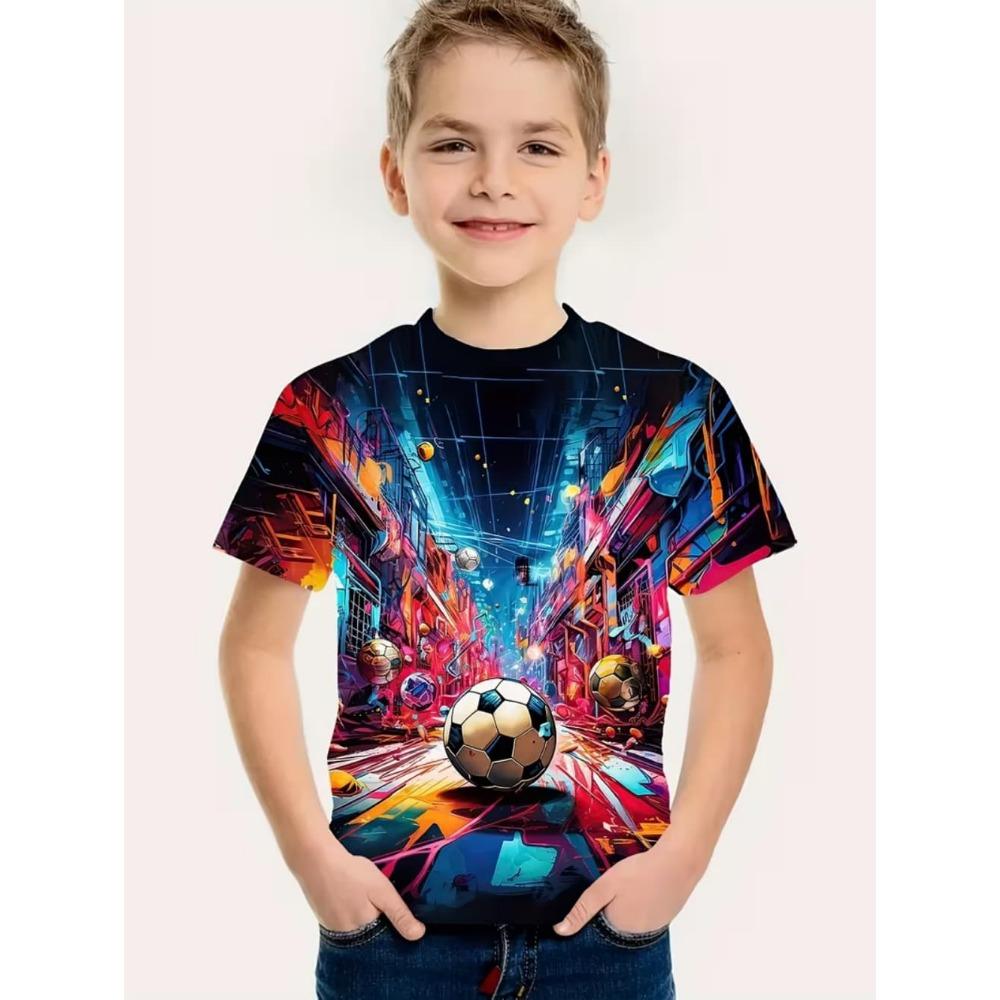 T-Shirt für Kinder Mode 3D-Druck Sommer Kurzarm-T-Shirt Personalisiertes Hip-Hop Bequemes Rundhals-T-Shirt Sportoberteil
