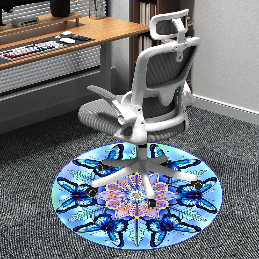 

1pc Butterfly Snowflake Office Round Area Rug, Indoor Mat Suitable ForOffice, Under Office Chairs Bedroom Living Room Home Decor, Room Deco q057 80cm by 80cm