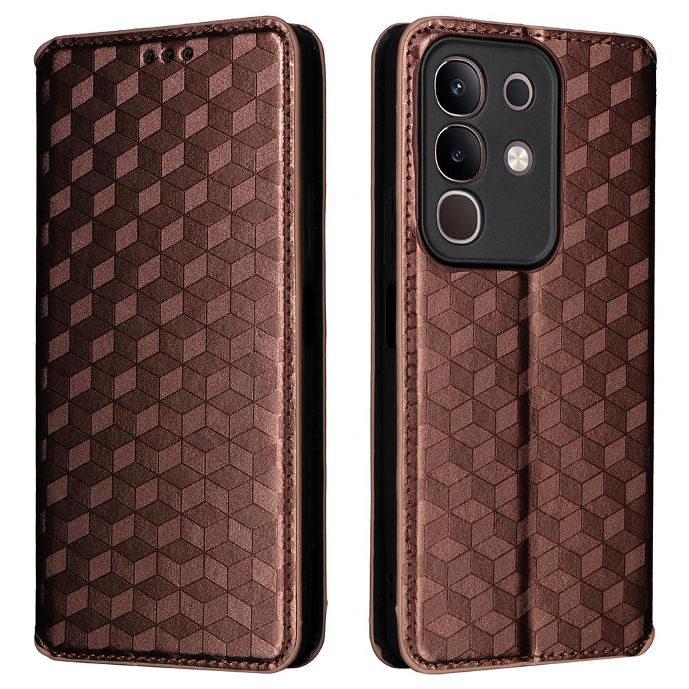 

Для vivo Y29 4G/T4x 5G Чохол Гаманець Ромбоподібний Тиснений Шкіряний Чохол для Телефону Brown